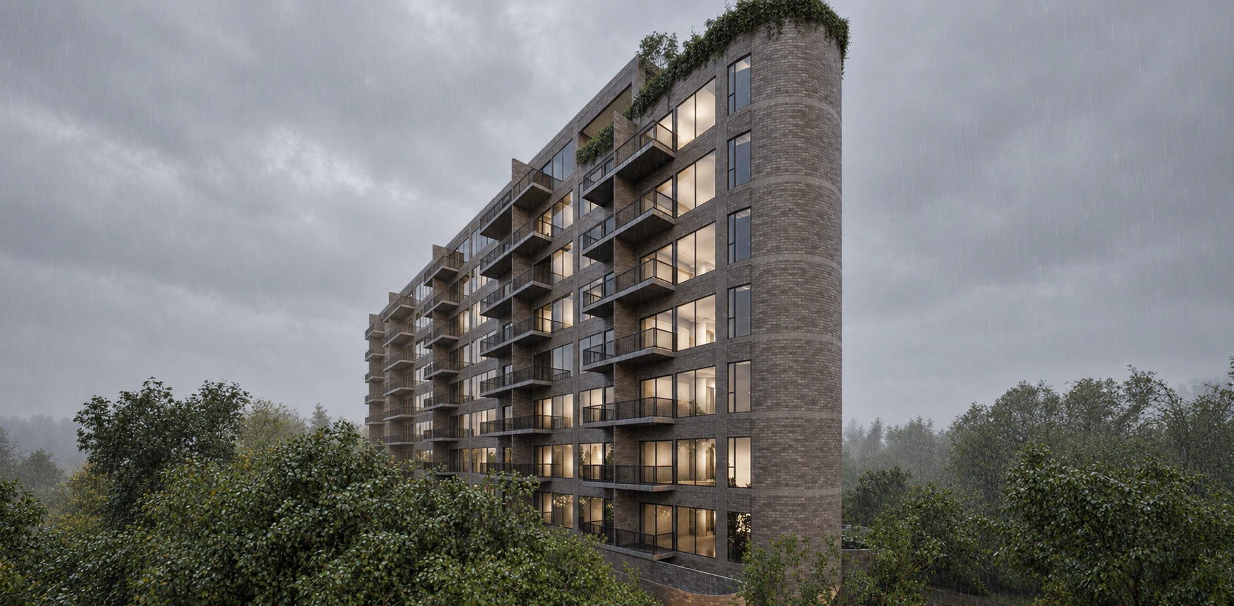 Torre de departamentos con balcones